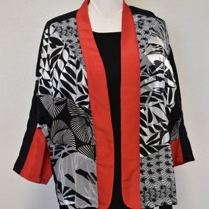 Chicos Red and Black Kimono Style Jacket